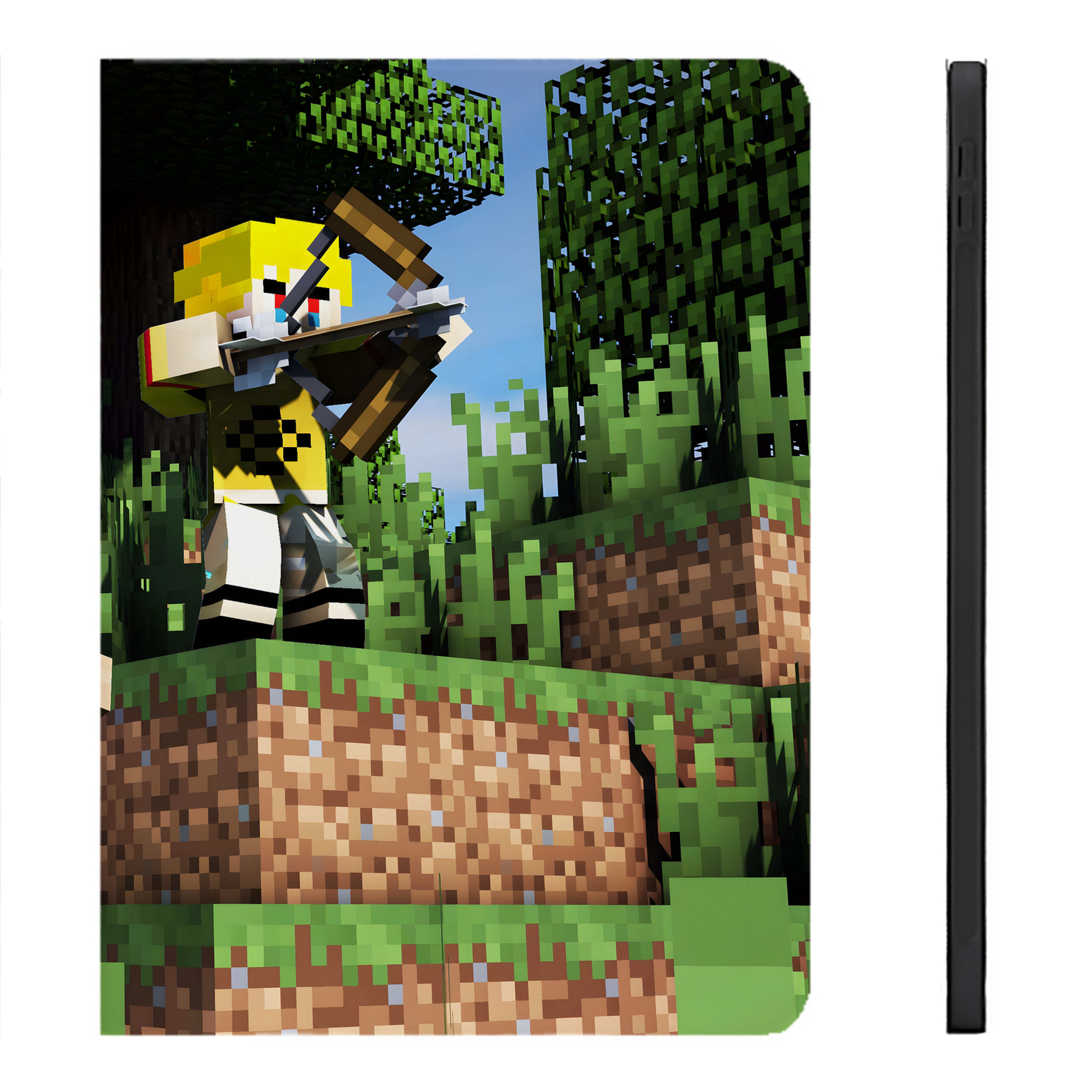 （画像用） マインクラフト ブロックの世界 Minecraft MC Block world IPadケース ペンホルダー付き ブックスタイルデザイン